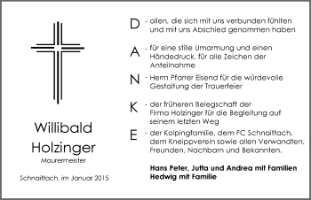 Traueranzeige von Willibald Holzinger von Pegnitz-Zeitung
